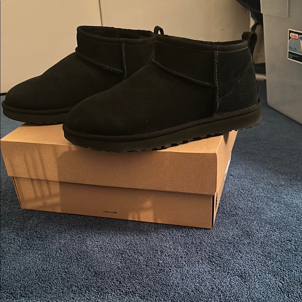 UGG Black Ankle Boots & Booties with Slip-On Design and Plush Material